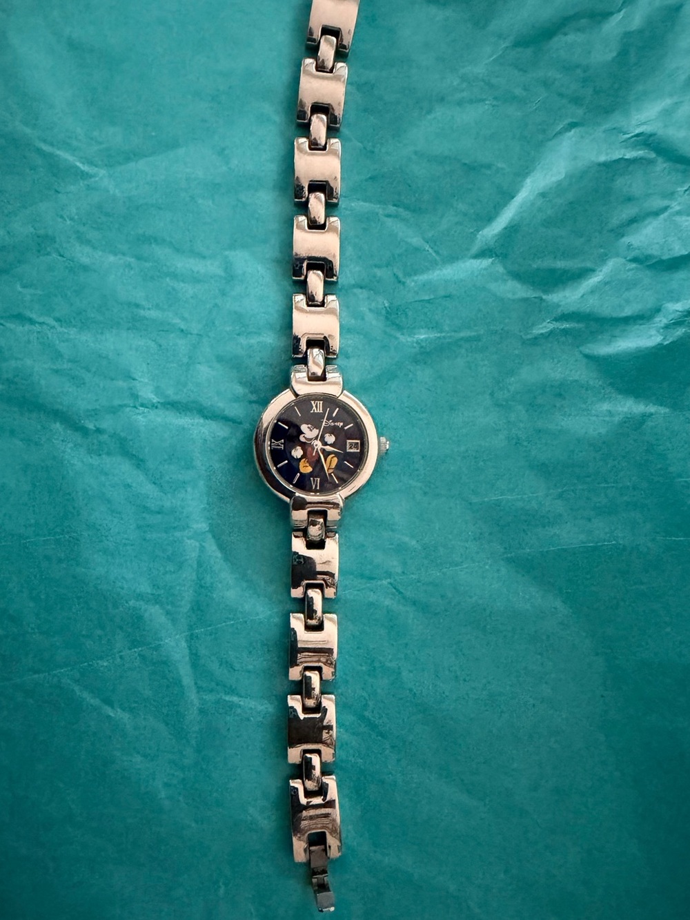 Disney Mickey Mouse Stainless Steel Women’s  Link Watch - Silver with Black Dial